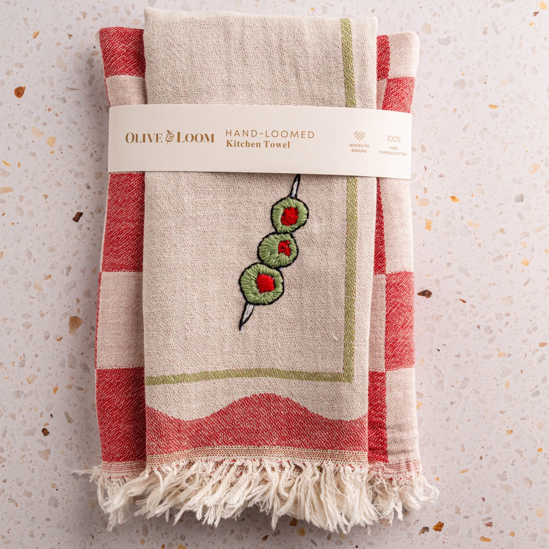 Olive Hand-Stitched Kitchen Towel Set