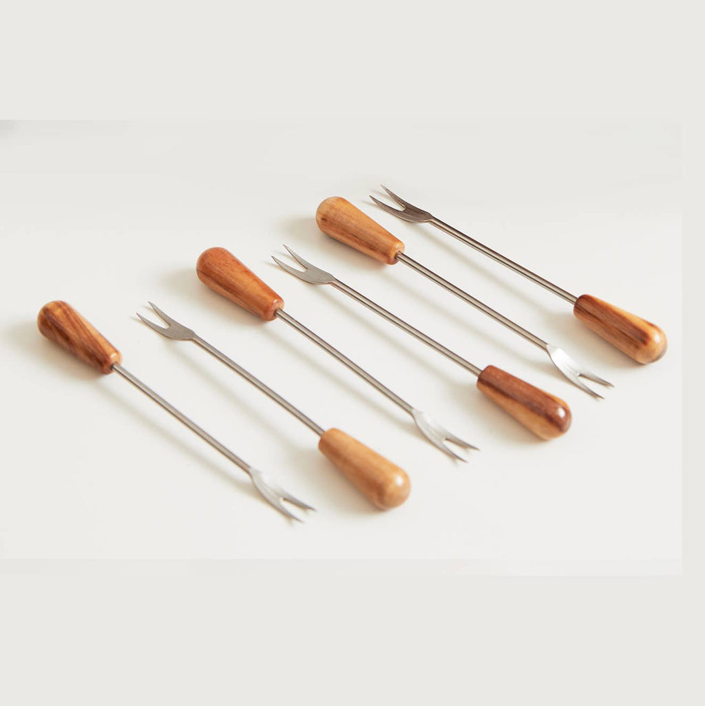 Italian Olivewood Aperitivo Forks | Set of 6