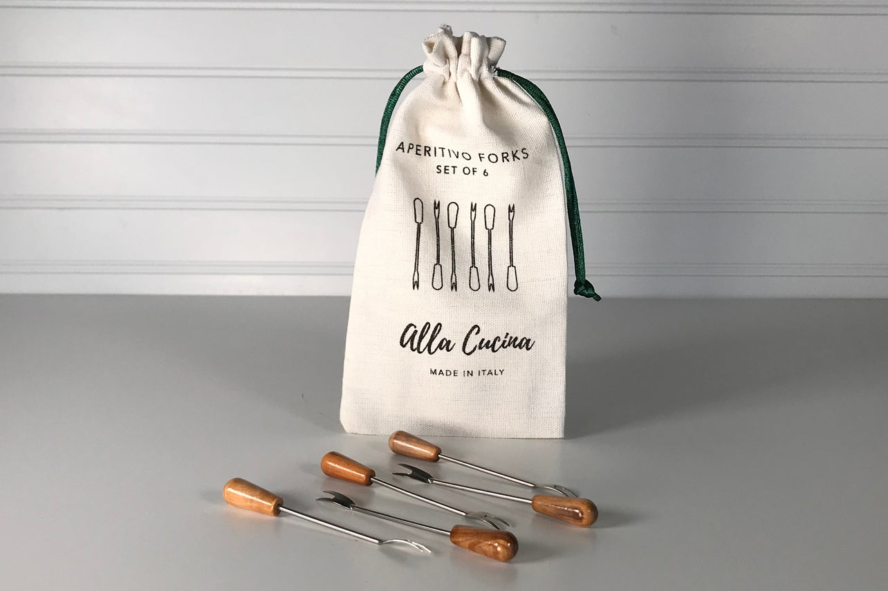 Italian Olivewood Aperitivo Forks | Set of 6