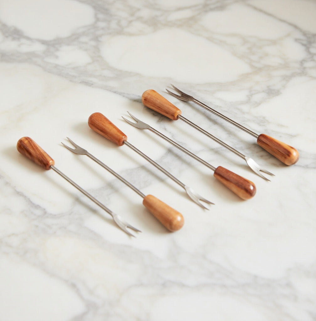Italian Olivewood Aperitivo Forks | Set of 6
